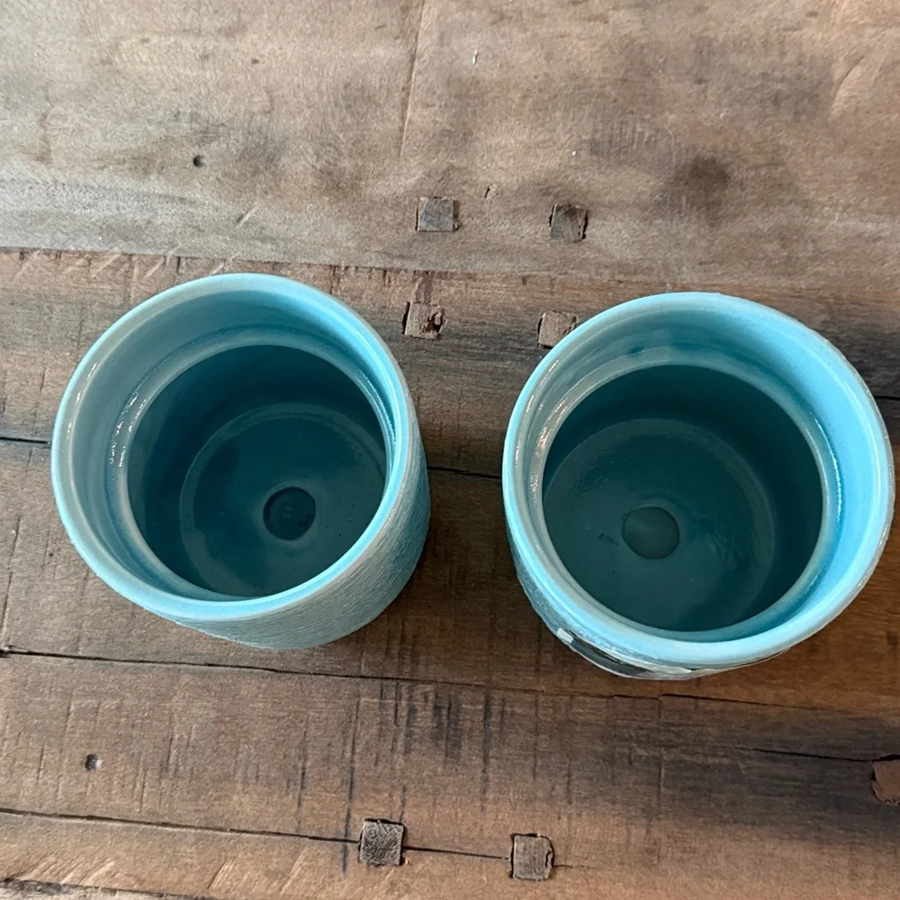 Aqua Textured Ceramic Planter - Set of 2